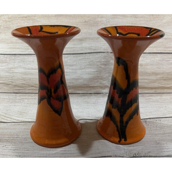 Bo Melander Other - Mid Century Pair of Bo Melander Danmark Trumpet Candle Holders MCM Orange Retro